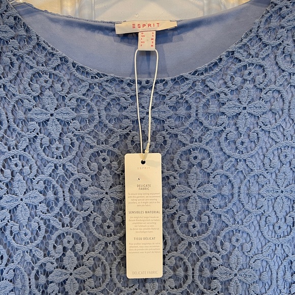 NWOT Esprit Blue Lace A-Line Scoop Neck Midi Dress Attached Lining Flared Hem - Picture 2 of 5